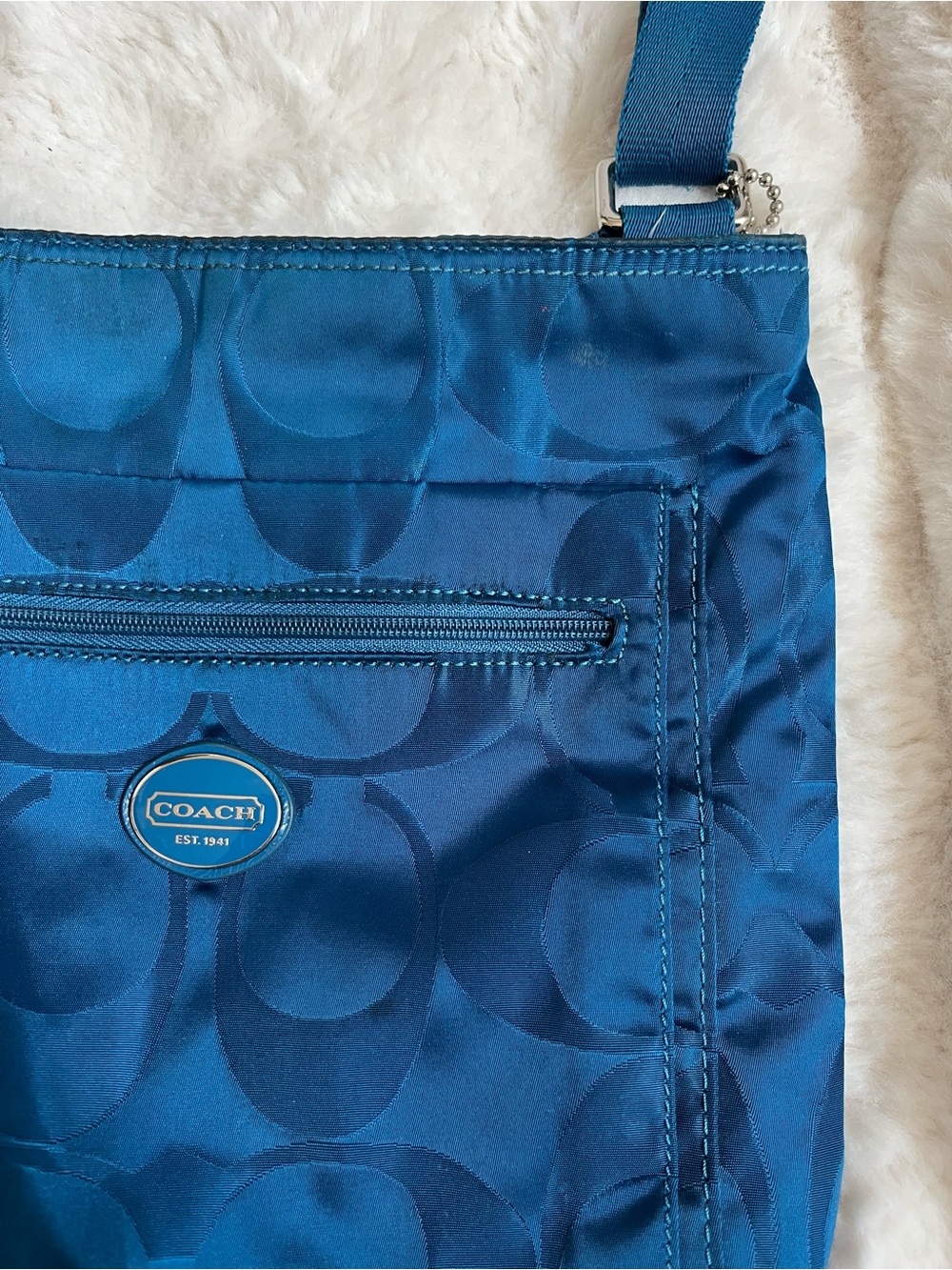 Coach Teal Signature Nylon Crossbody Bag - Pre-Owned - Picture 9 of 16